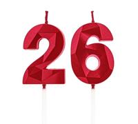 Candele per il 26° compleanno, candele con numero rosso, decorazione di compleanno, decorazioni per torta di compleanno, matrimoni, anniversari aziendali