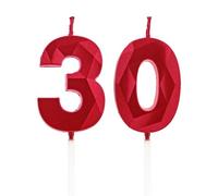 Candele per il 30° compleanno, candele con numero rosso, decorazione di compleanno, decorazioni per torta di compleanno, matrimoni, anniversari aziendali