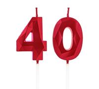 Candele per il 40° compleanno, candele con numero rosso, decorazione di compleanno, decorazioni per torta di compleanno, matrimoni, anniversari aziendali