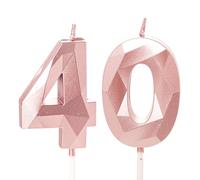 Candele per il 40° compleanno in oro rosa, adatte per candele per torta del 40° compleanno, decorazione per torta in oro rosa per donne e uomini