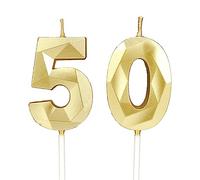 Candele per il 50° compleanno, candele con numero dorato, decorazione per torta di buon compleanno, per feste di compleanno, matrimoni, anniversari aziendali (oro, 50)