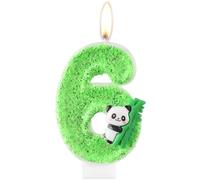 Candele per il 6° compleanno con numero panda, candele verdi numero 6 per torta, decorazione per torta di compleanno a tema panda, carina candela per torta