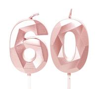 Candele per il 60° Compleanno, Numero 60 in Oro Rosa, Candele di Compleanno per Donna, Decorazioni per Torta per Festa di Compleanno di 60 Anni, Matrimonio, Anniversario, Forniture per Celebrazione
