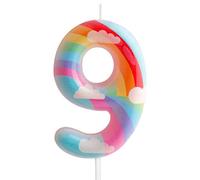 Candele per il 9° compleanno, numero 9, rosa, arcobaleno, topper per torta di compleanno a tema nuvola e arcobaleno, design adorabile per bambina e bambino, topper per torta di compleanno