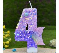 Candele per torta decorative a forma di coda di sirena, sfumata viola glitterata con perle finte, numeri per compleanni, decorazioni per feste, ricorrenze e regali per adulti con numeri decorativi con