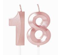 Candele per torta di compleanno, 18° compleanno, 18° compleanno, 18 candele per torta per 18° compleanno, candele per torta per 18° compleanno, decorazioni per torte per ragazze di 18 anni, oro rosa