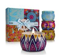 Candele Profumate Set da 4 Pezzi in Latta 500g Cera di Soia con Fragranza di Fiori Lavanda Fico per la Casa Aromaterapia per lei, Compleanno Regalo per Donna o Fidanzata Festa Della Mamma