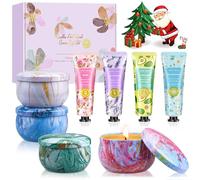 Candele regalo per donne, confezione da 4 candele profumate e mini crema per le mani, set regalo per donne, ideale per regali di compleanno e Natale, calza della Befana per mamma, collega, insegnante