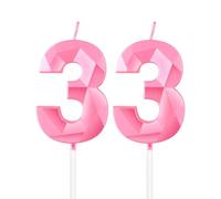 Candele rosa per 33° compleanno, candela 3D numero 33 per torta, decorazioni per 33° compleanno per donne uomini, candele decorazioni rosa Torta Topper per feste Suppie