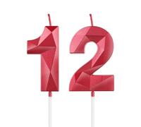 Candele rosse per 12° compleanno, candela 3D numero 12 per torta, decorazioni per 12° compleanno per ragazzi e ragazze, candele decorazioni rosse Torta Topper per feste Suppie