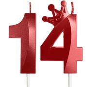 Candele rosse per 14° compleanno con corona, candela numero 14, candela per decorazioni per torte, candele di buon compleanno, decorazione per torte, per ragazze, ragazzi, uomini, donne, feste di