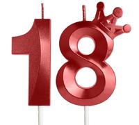 Candele rosse per 18° compleanno con corona, candela numero 18, candela per decorazioni per torte, candele di buon compleanno, decorazione per torte, per ragazze, ragazzi, uomini, donne, feste di