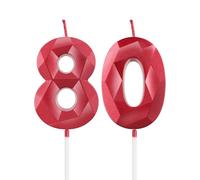 Candele rosse per 80° compleanno, candela 3D numero 80 per torta, decorazioni per 80° compleanno per donne uomini, candele decorazioni rosse Torta Topper per feste Suppie