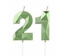 Candele verdi per 21° compleanno, 3D verde numero 21 candela per torta, decorazioni per 21° compleanno per ragazzi e ragazze, decorazioni per torte verdi, candela verde per torta per feste di