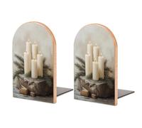 Candele vintage color crema su pietra invecchiata fermalibri in legno, 2 pezzi, robusti supporti per libri, organizer da scrivania per casa ufficio biblioteche