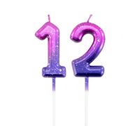 Candele viola con numero di compleanno, 12, candele glitterate di buon compleanno, decorazione per torte, decorazioni per feste, matrimoni, anniversari, celebrazioni, forniture per ragazze e ragazzi