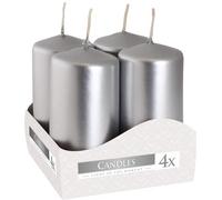 Candele votive candele a colonna candele dell'avvento argento metallico, diametro 4 cm, altezza 8 cm, inodore, tempo di combustione lungo 9h, set 4 pezzi (1 scatola)