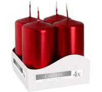 Candele votive candele a colonna candele dell'avvento rosso metallico, diametro 4 cm, altezza 8 cm, inodore, tempo di combustione lungo 9h, set 4 pezzi (1 scatola)