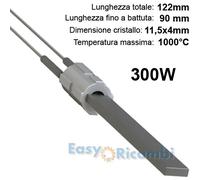 Candeletta quarzo accensione stufa pellet resistenza 300w lunga 122mm batt: 90mm