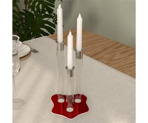 Candeliere 3 fuochi Con base in cristallo acrilico 17x17xh 27 cm Portacandele con base e struttura in cristallo acrilico Rosso rosso