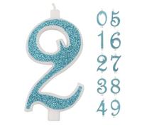 Candelina a numero 2 bianca con Glitter Azzurri 10 cm IDEGOS