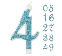 Candelina a numero 4 bianca con Glitter Azzurri 10 cm IDEGOS