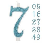 Candelina a numero 7 bianca con Glitter Azzurri 10 cm IDEGOS