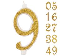 Candelina a numero 9 bianca con Glitter Oro 10 cm IDEGOS