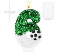 Candelina Calcio, Bianco Verde Decorazione per Torta da Calcio Candele con Numeri di Compleanno Paillettes Scintillanti Tema Calcio Decorazioni per Feste di Compleanno Celebrazioni (Numero 6)