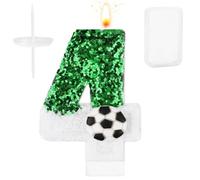 Candelina Calcio, Bianco Verde Decorazione per Torta da Calcio Candele con Numeri di Compleanno Paillettes Scintillanti Tema Calcio Decorazioni per Feste di Compleanno Celebrazioni (Numero 4)