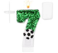 Candelina Calcio, Bianco Verde Decorazione per Torta da Calcio Candele con Numeri di Compleanno Paillettes Scintillanti Tema Calcio Decorazioni per Feste di Compleanno Celebrazioni (Numero 7)