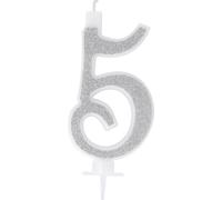 Candelina Numerale Glitter ARGENTO n.5
