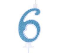 Candelina Numerale Glitter CELESTE n.6