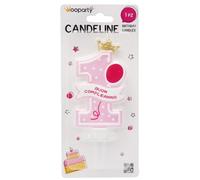 Candelina Numero 1 Compleanno Girl Rosa - Cera di Paraffina con Supporto in PVC - Altezza 15 cm - Ideale per Torte di Primo Compleanno Bimba