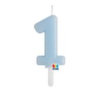 Candelina numero 1/UNO Tiny Plump BIG PARTY celeste baby, centimetri 7
