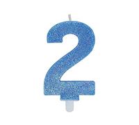 CANDELINA NUMERO 2 DI CERA SWEETY CELESTE GLITTER 9CM