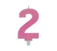 CANDELINA NUMERO 2 DI CERA SWEETY ROSA GLITTER 9CM