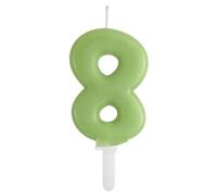 Candelina Numero 2 Verde Oliva, 8 cm, Sagomata e Stondata, con Supporto in Plastica