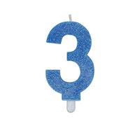 CANDELINA NUMERO 3 DI CERA SWEETY CELESTE GLITTER 9CM