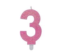 CANDELINA NUMERO 3 DI CERA SWEETY ROSA GLITTER 9CM