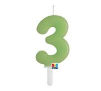 Candelina numero 3 TRE Tiny plump VERDE OLIVA, centimetri 7