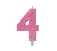 CANDELINA NUMERO 4 DI CERA SWEETY ROSA GLITTER 9CM