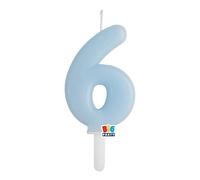 Candelina numero 6/SEI Tiny Plump BIG PARTY celeste baby, centimetri 7
