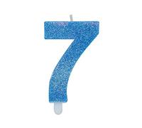 CANDELINA NUMERO 7 DI CERA SWEETY CELESTE GLITTER 9CM