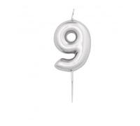 Candelina Numero 9 Argento 6 cm Candela Argentata per Torte