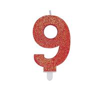 CANDELINA NUMERO 9 DI CERA SWEETY ROSSO GLITTER 9CM