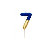 Candelina Numero Blu Con Finitura Oro Metallo, 0 1 2 3 4 5 6 7 8 9, 10,5 cm, Compleanno, Anniversario (7)