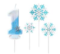 Candeline Compleanno 1 Anni, Candele per Torta blu bianche, Candele di Compleanno con Numero di Fiocco di Neve e Argentato Glitter, candelina 1 anni per Ragazze Torta Compleanno