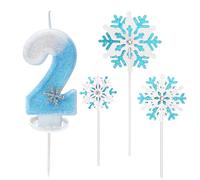 Candeline Compleanno 2 Anni, Candele per Torta blu bianche, Candele di Compleanno con Numero di Fiocco di Neve e Argentato Glitter, candelina 2 anni per Ragazze Torta Compleanno