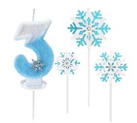 Candeline Compleanno 3 Anni, Candele per Torta blu bianche, Candele di Compleanno con Numero di Fiocco di Neve e Argentato Glitter, candelina 3 anni per Ragazze Torta Compleanno